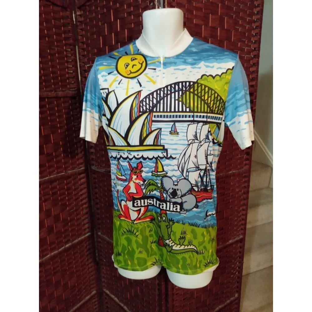 Vintage Australia Cycling Jersey All Over Print Adult XL 1/4 Zip 90s